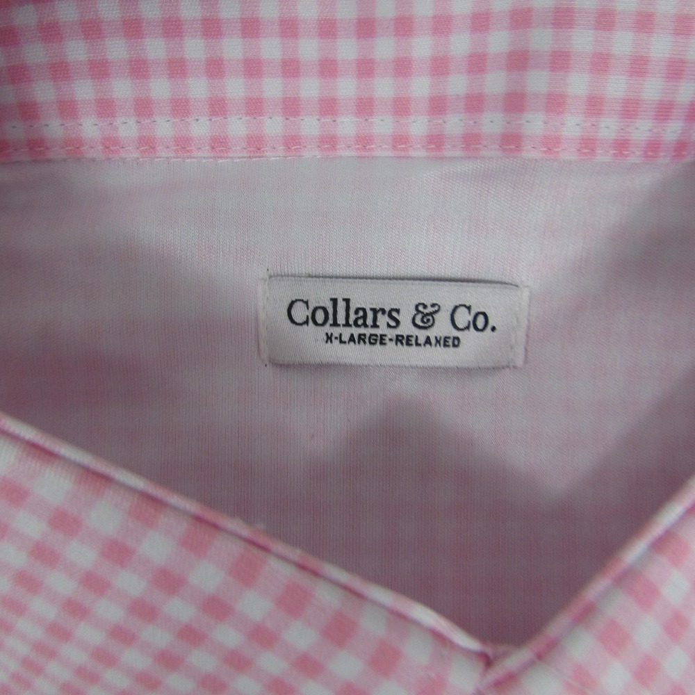 Collars & Co Polo Shirt Mens XL Pink Gingham Dress Collar Stretch Short Sleeve - Picture 2 of 7